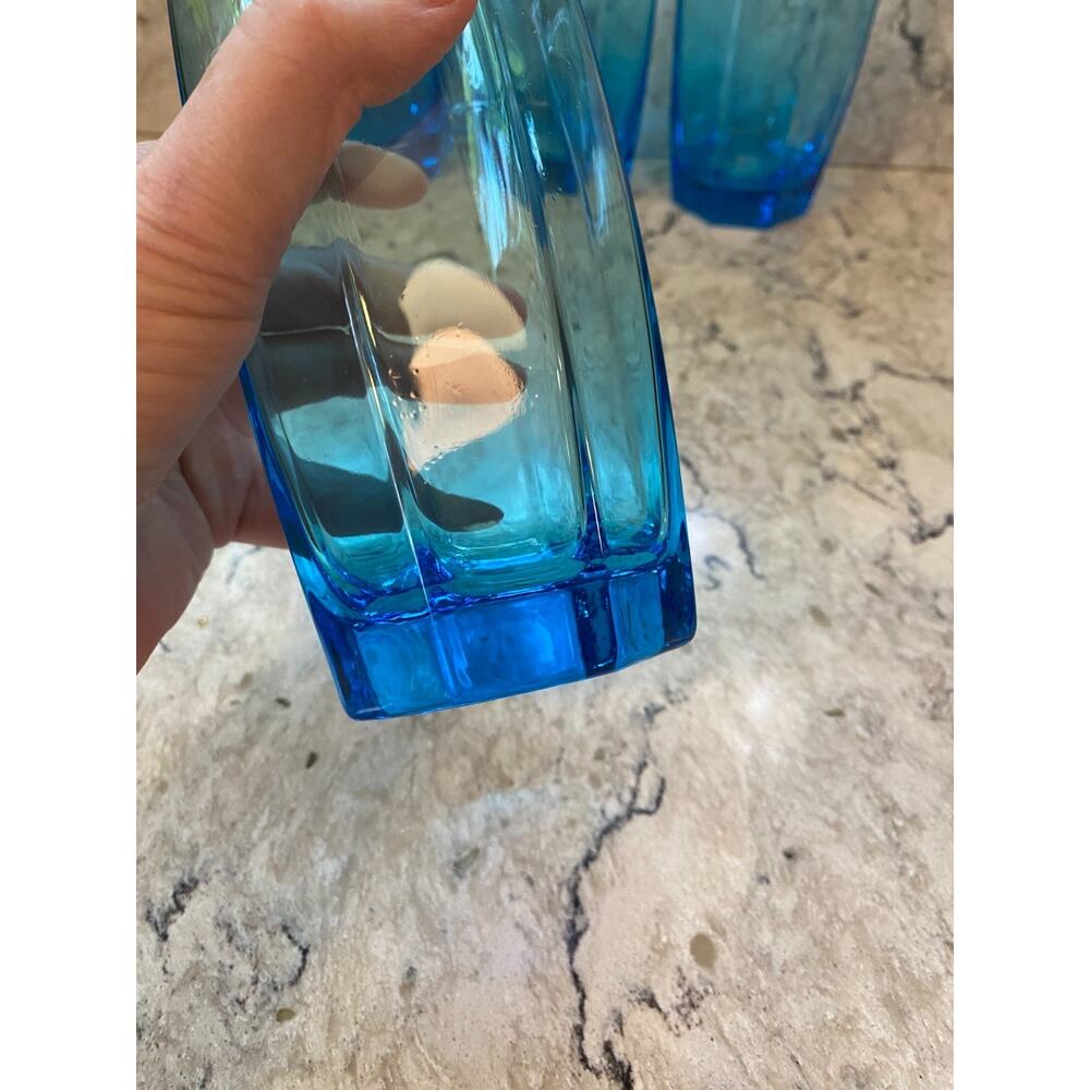 Vintage Set of 4 Cristar Amadeus Sky Blue Octagon Tumblers Blue Glasses 16 oz - Picture 5 of 9